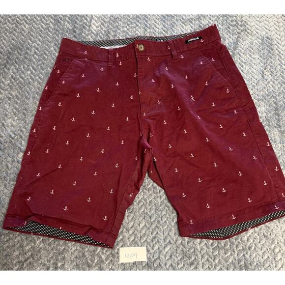 Denim & Flower Ricky Singh Men's Shorts Cranberry Burgandy Gold Anchor Size 32 - Picture 1 of 5